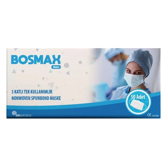 Bosmax 3 Katlı Lastik Halkalı Telli Ultrasonik Yüz Maskesi